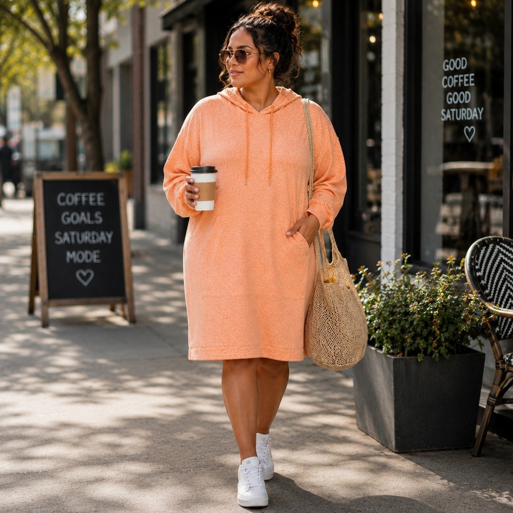 White Mark Lightweight Hoodie Dress 2X Orange Summer Sporty Streetwear Beavhy